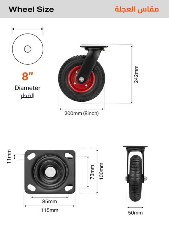 BMB tools 8-Inch Heavy Duty Swivel Caster Wheel - 420kg Load Capacity Shock-Absorbing Rubber Wheel for Tool Cabinets, Workbenches, Engine Stands, Storage Racks, and Factory Equipment Black/Red 8inch - Image 2