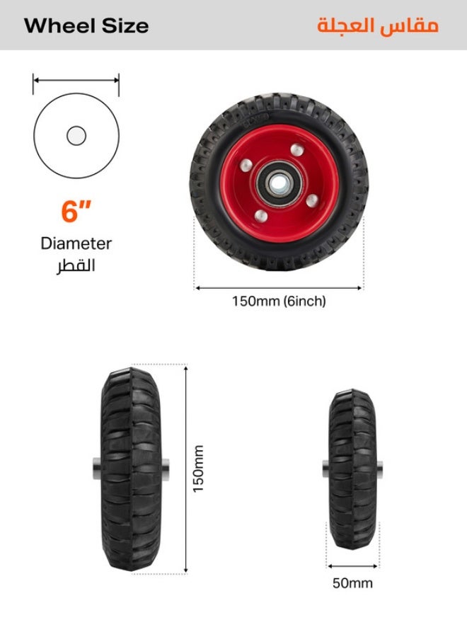 BMB tools 6-Inch Heavy Duty Wheel - 350kg Load Capacity Treaded Rubber Wheel for Stable, Quiet Rolling on Hand Trucks, Trolleys, Warehouse Carts, and Utility Equipment Black/Red 6inch - Image 2