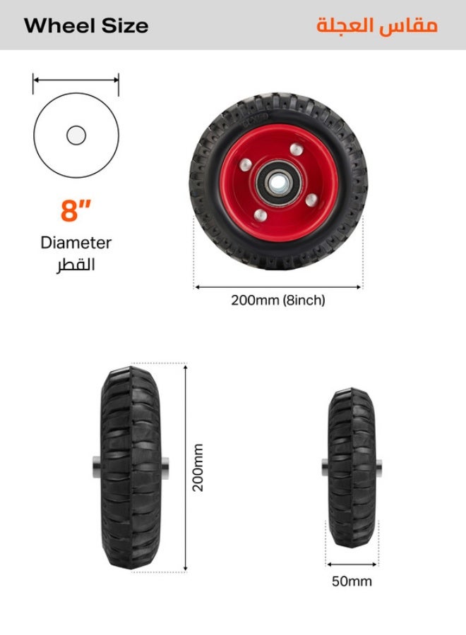BMB tools 8-Inch Heavy Duty Wheel - 420kg Load Capacity Treaded Rubber Wheel for Stable, Quiet Rolling on Hand Trucks, Trolleys, Warehouse Carts, and Utility Equipment Black/Red 8inch - Image 2