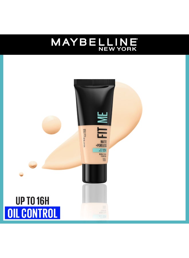 MAYBELLINE NEW YORK - Maybelline New York Fit Me Matte + Poreless – 105 Natural Ivory - Image 1