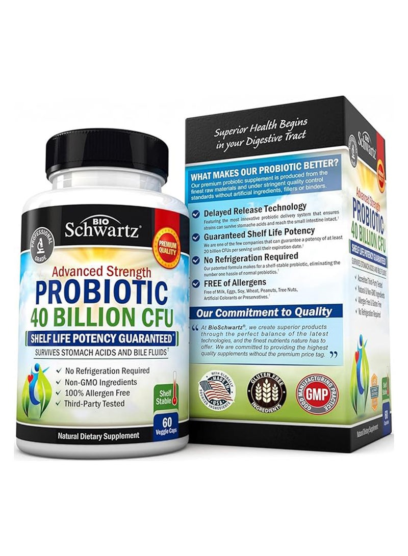 Advanced Strength Probiotic, 40 Billion Cfu, 60 Capsules