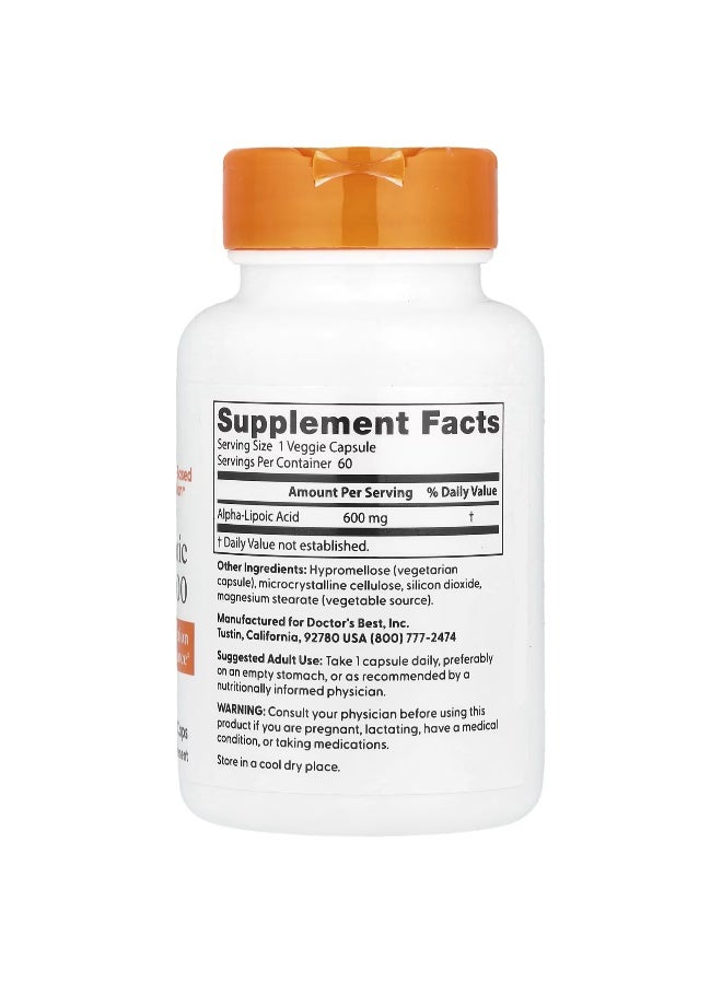 Doctor's BEST - Alpha-Lipoic Acid - 600 mg, 60 Veggie Caps Packaging May Vary - Image 1