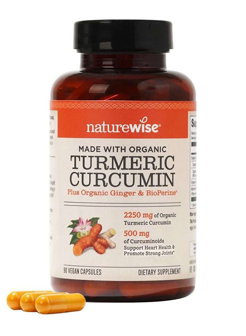 NatureWise Organic Turmeric Curcumin 2250mg - 90 Vegan Capsules - Image 1