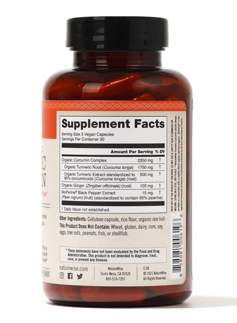 NatureWise Organic Turmeric Curcumin 2250mg - 90 Vegan Capsules - Image 2