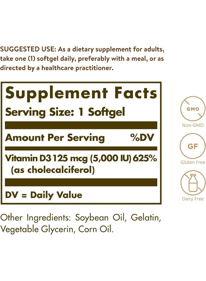 Solgar Vitamin D3 5000 Iu 100 Capsules - Image 2