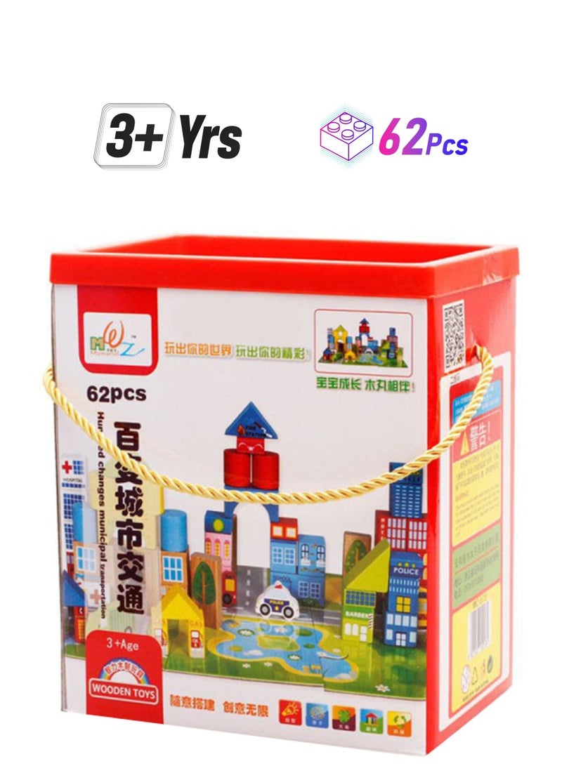 62-Piece Wooden City Building Block Set 62  - Image 1
