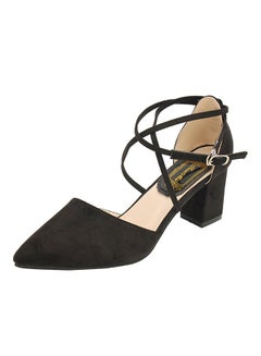 Generic Block Kitten High Heels Suede Leather Pumps Black  - Image 2
