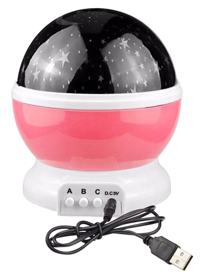 مصباح بروجيكتور ليلي دوار برسوم نجوم وقمر أسود/ وردي/ أبيض 13x13x14.5سم