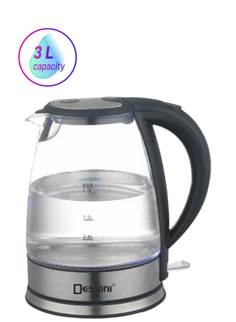 DESSINI - Electric Kettle 3 L DEK222 Clear/Silver/Black - Image 1