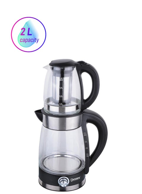 Electric Kettle With Tea Pot 2 L 2200 W DTM7007 Clear/Silver/Black