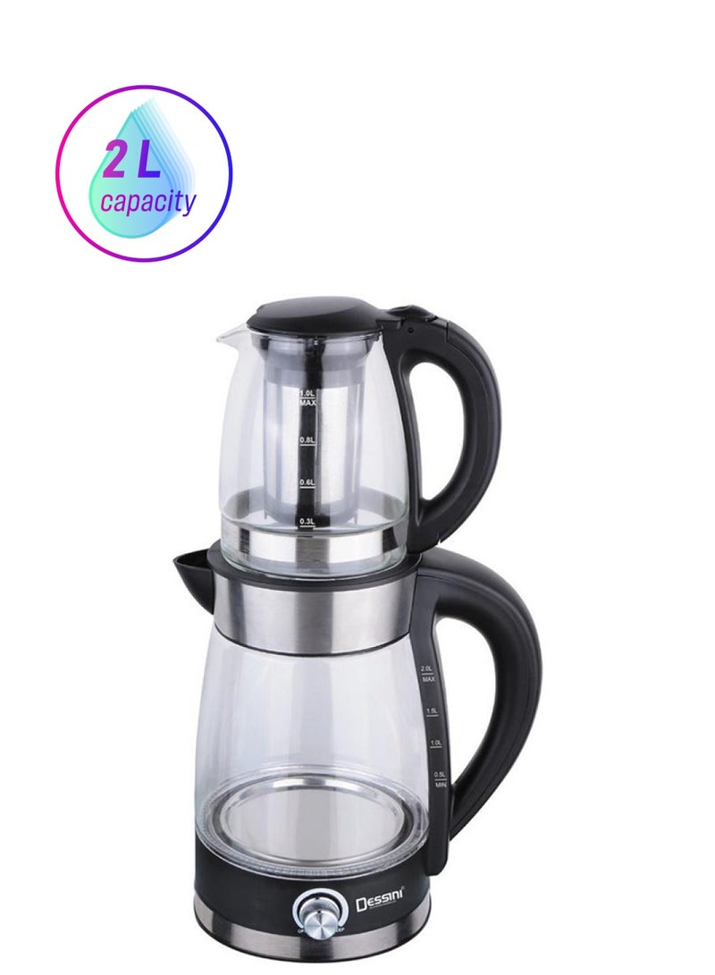 Electric Kettle With Tea Pot 2 L 2200 W DTM7007 Clear/Silver/Black