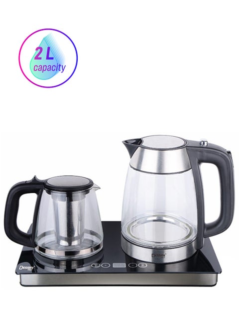 Electric Kettle 2L With Tea Pot 2 L DTM8008 Black/Clear/Silver