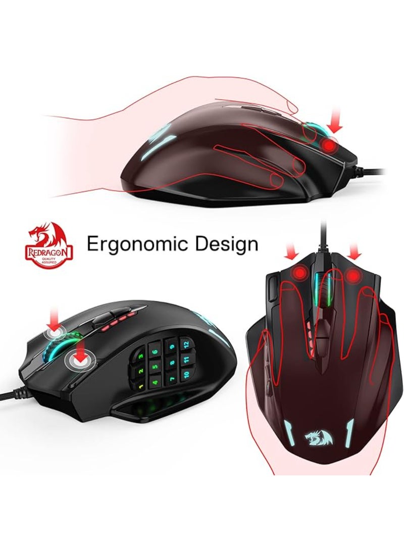 REDRAGON - M908 Impact RGB LED MMO Mouse with Side Buttons Optical Wired Gaming Mouse with 12,400DPI, High Precision, 20 Programmable Mouse Buttons - Image 1