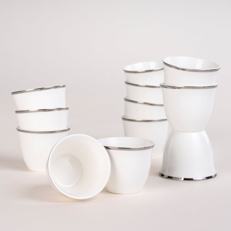 دلتي طقم فناجين قهوة سعودية بورسلان فضي وأبيض 12 قطعة من لاميسا أبيض - Image 2