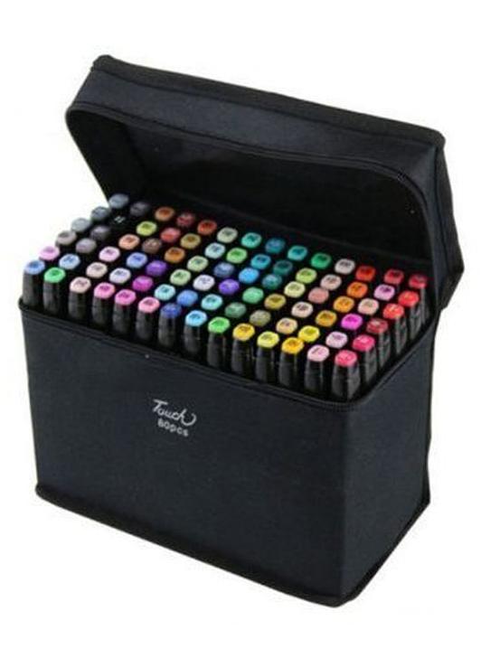 طقم أقلام ماركر مزدوجة الجانب طراز W060015 مكون من 80 قطعة متعدد الألوان - Image 1