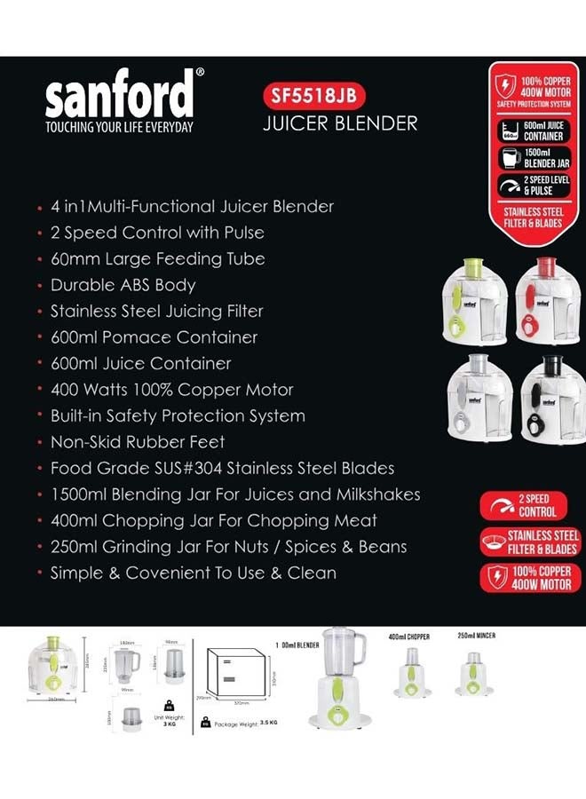 Sanford Juicer Blender 400W 1.5 L 400 W SF5518JB BS White - Image 3