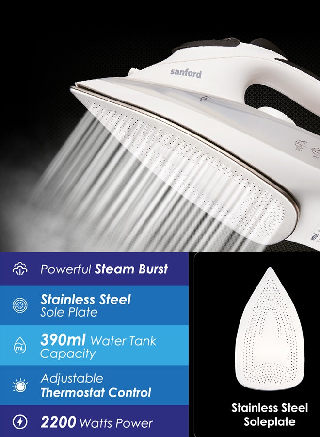Sanford Steam Iron with Burst Steam,Spray,Dry, Removes Wrinkles, Auto Clean Function, 2 yrs Warranty 390 ml 2200 W SF47SI White  - Image 3