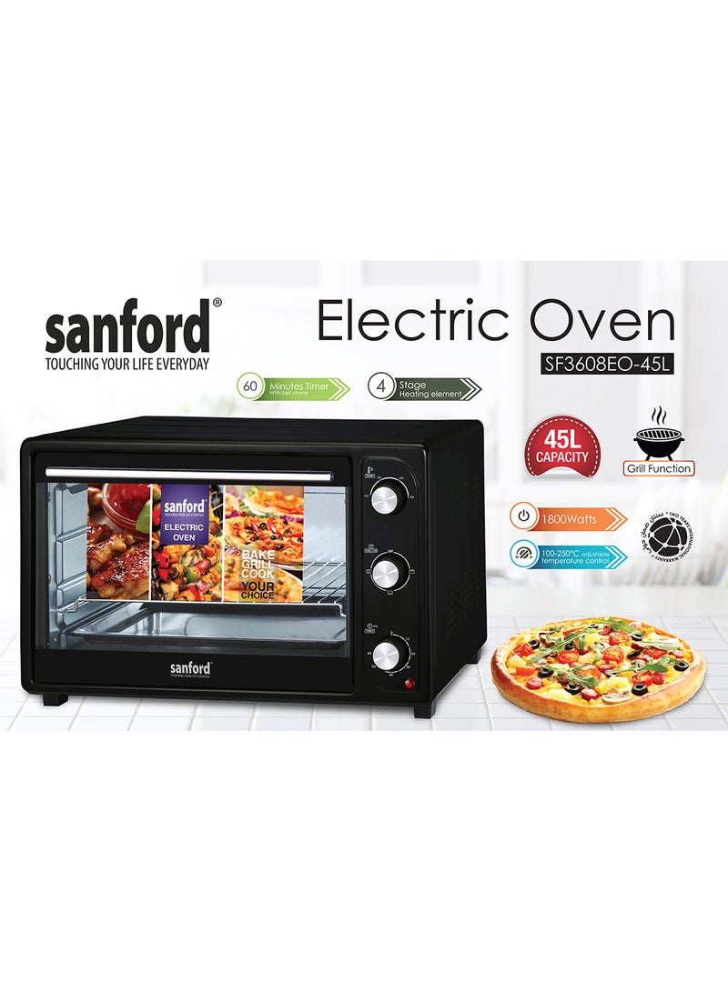 سانفورد فرن كهربائي سعة 45 لتراً وقوة 1800 وات 45 L 1800 W SF3608EO BS أسود - Image 3