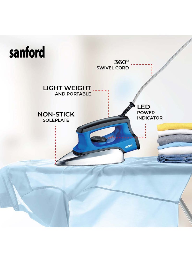 Sanford Dry Iron with Teflon Coated Non stick Soleplate,Adjustable Temperature Dial, Overheating Protection, 2 yrs Warranty 1.67 kg 1300 W SF30DI Blue  - Image 5