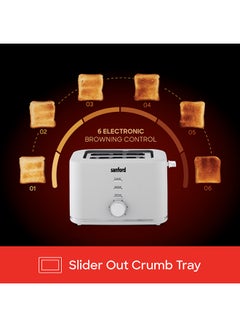 Sanford 2 Slice Bread Toaster, 6 Electronic Browning Controls, Cool Touch Auto Shut-Off & Slider Crumb Tray Includes Defrost, Reheat, Cancel Functions 800 W SF5753BT BS White  - Image 5