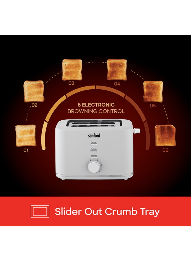Sanford - 2 Slice Bread Toaster, 6 Electronic Browning Controls, Cool Touch Auto Shut-Off & Slider Crumb Tray Includes Defrost, Reheat, Cancel Functions 800 W SF5753BT BS White - Image 1