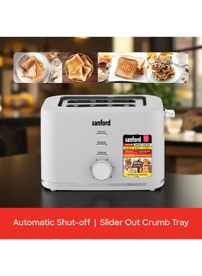 Sanford - 2 Slice Bread Toaster, 6 Electronic Browning Controls, Cool Touch Auto Shut-Off & Slider Crumb Tray Includes Defrost, Reheat, Cancel Functions 800 W SF5753BT BS White - Image 1
