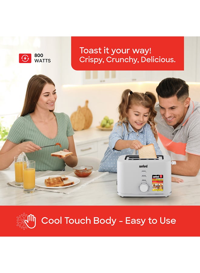 Sanford - 2 Slice Bread Toaster, 6 Electronic Browning Controls, Cool Touch Auto Shut-Off & Slider Crumb Tray Includes Defrost, Reheat, Cancel Functions 800 W SF5753BT BS White - Image 1