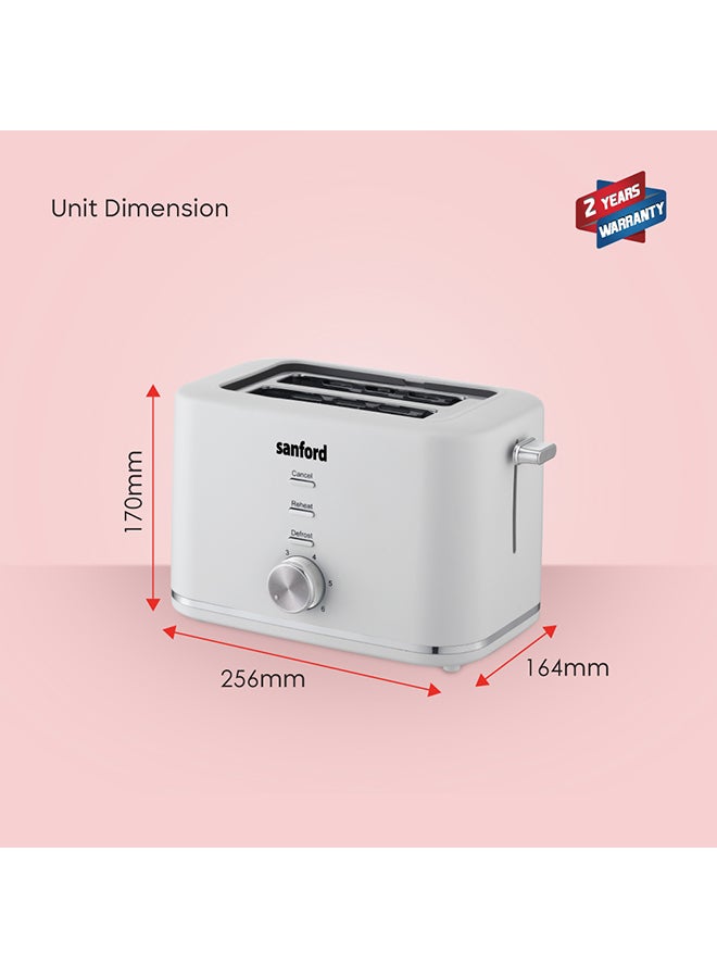 Sanford - 2 Slice Bread Toaster, 6 Electronic Browning Controls, Cool Touch Auto Shut-Off & Slider Crumb Tray Includes Defrost, Reheat, Cancel Functions 800 W SF5753BT BS White - Image 1