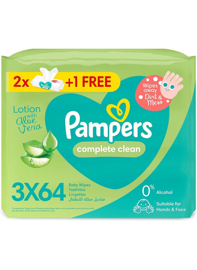 Pampers Baby Wet Wipes, 64 Wipes × 2+1 Free  - Image 1