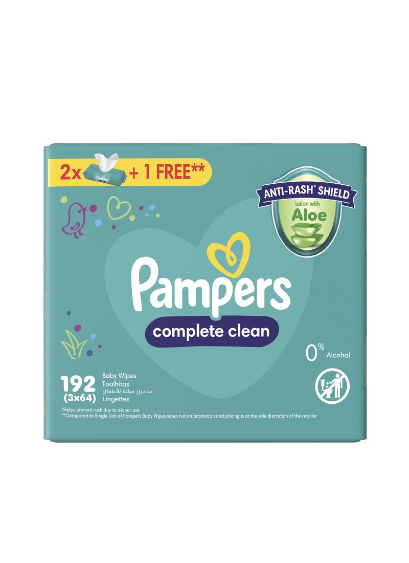 Pampers Baby Wet Wipes, 64 Wipes × 2+1 Free  - Image 1