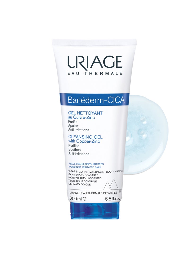 Uriage Bariederm Cica Healing Cleansing Gel Copper Zinc Cu Zn | For Damaged Irritated And Post Procedure Skin 200ml - Image 1