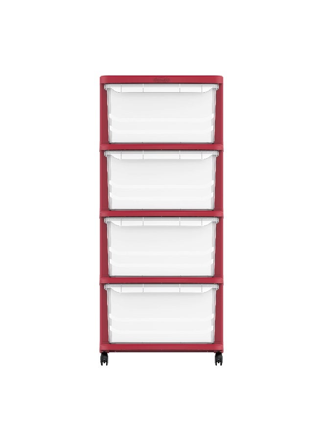 Cosmoplast - 4 Tiers Multipurpose Storage Cabinet With Wheels  Dark Red With Translucent Drawers Dark Red - Image 1