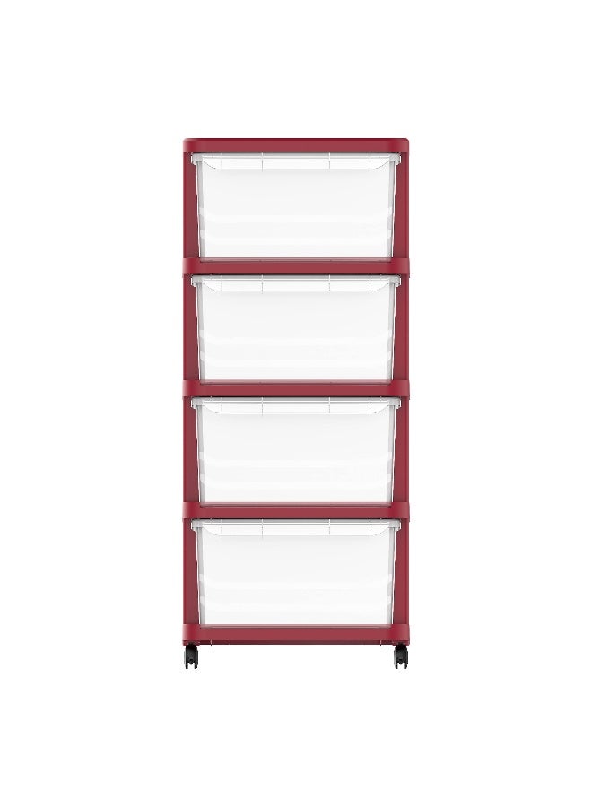 Cosmoplast - 4 Tiers Multipurpose Storage Cabinet With Wheels  Dark Red With Translucent Drawers Dark Red - Image 1