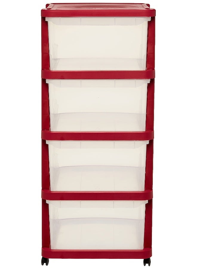 Cosmoplast 4 Tiers Multipurpose Storage Cabinet With Wheels  Dark Red With Translucent Drawers Dark Red  - Image 5