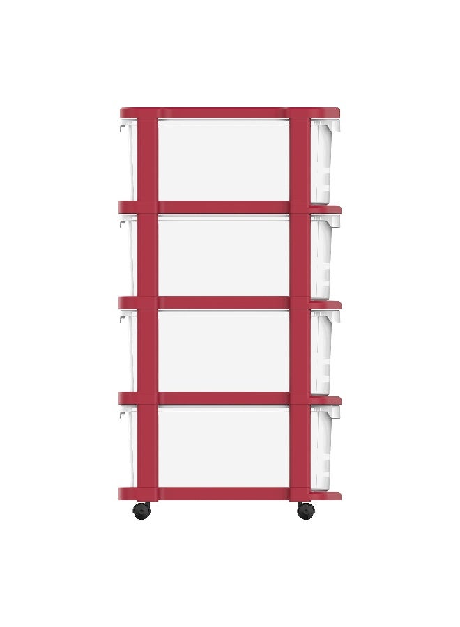 Cosmoplast 4 Tiers Multipurpose Storage Cabinet With Wheels  Dark Red With Translucent Drawers Dark Red  - Image 3