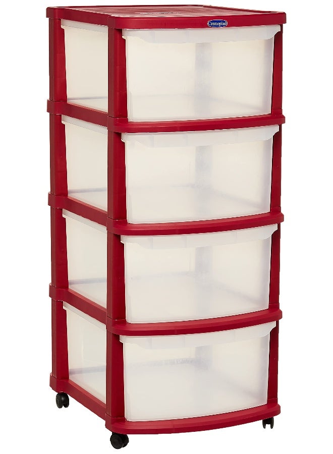 Cosmoplast 4 Tiers Multipurpose Storage Cabinet With Wheels  Dark Red With Translucent Drawers Dark Red  - Image 1