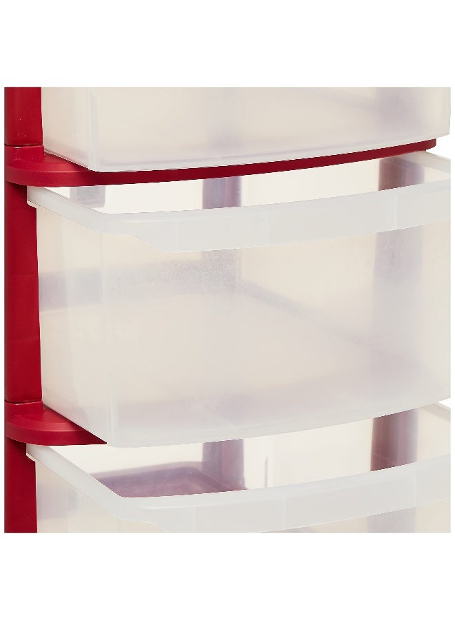 Cosmoplast 4 Tiers Multipurpose Storage Cabinet With Wheels  Dark Red With Translucent Drawers Dark Red  - Image 4