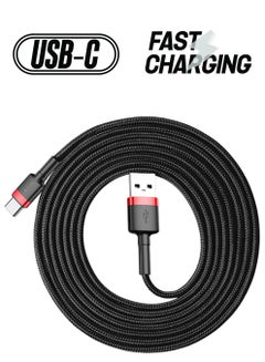 Baseus USB C Cable 2A Fast Charging Cable Nylon Braided Cafule Series - 2M USB Type C Charger Compatible for Samsung S21 S20 S9 Note 20 10 Huawei P30 P20 Lite Mate 20 Pro P20 LG G5 G6 Xiaomi Mi 11 Ultra A2 etc. Black/Red  - Image 1