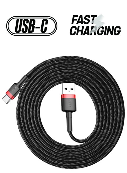 USB C Cable 2A Fast Charging Cable Nylon Braided Cafule Series - 2M USB Type C Charger Compatible for Samsung S21 S20 S9 Note 20 10 Huawei P30 P20 Lite Mate 20 Pro P20 LG G5 G6 Xiaomi Mi 11 Ultra A2 etc. Black/Red