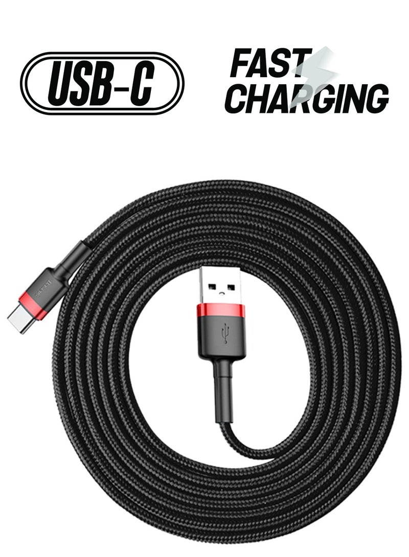 بيسوس كابل Baseus Cafule Series USB-A إلى Type-C - شحن سريع 2A ونقل بيانات عالي السرعة 480 ميجابت في الثانية، مجدول من النايلون، 2 متر - أسود/أحمر  - Image 1