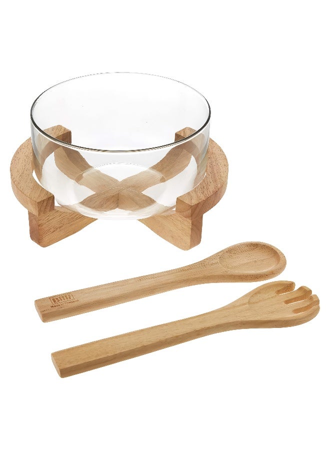 BILLI Salad Bowl With Stand And Servers Set Beige/Clear - Image 4