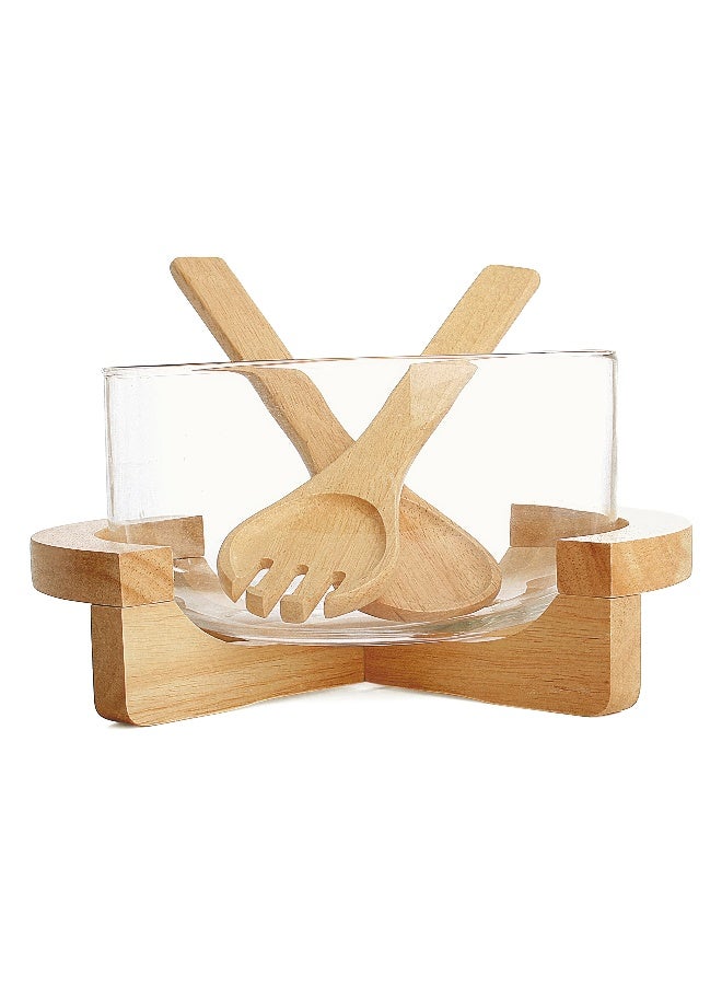 BILLI Salad Bowl With Stand And Servers Set Beige/Clear - Image 1