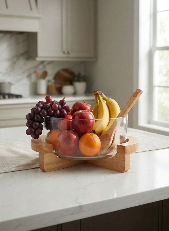 BILLI Salad Bowl With Stand And Servers Set Beige/Clear - Image 3
