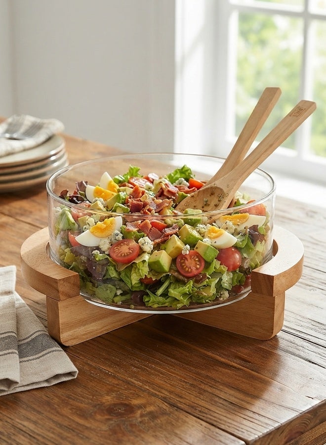 BILLI Salad Bowl With Stand And Servers Set Beige/Clear - Image 2