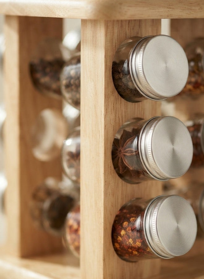 BILLI 12-Piece Spice Bottle With Lid And Rotating Stand Beige/Silver/Clear 15.5x15.5x22.5cm - Image 4