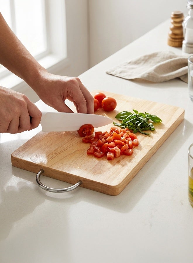 Billi Wooden Cutting Board with Handle, Brown, Durable Chopping and Serving Board for Kitchen Use Beige 20x30x2cm - Image 3