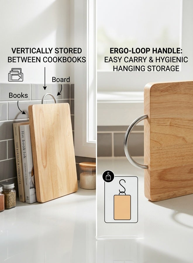 Billi Wooden Cutting Board with Handle, Brown, Durable Chopping and Serving Board for Kitchen Use Beige 20x30x2cm - Image 5