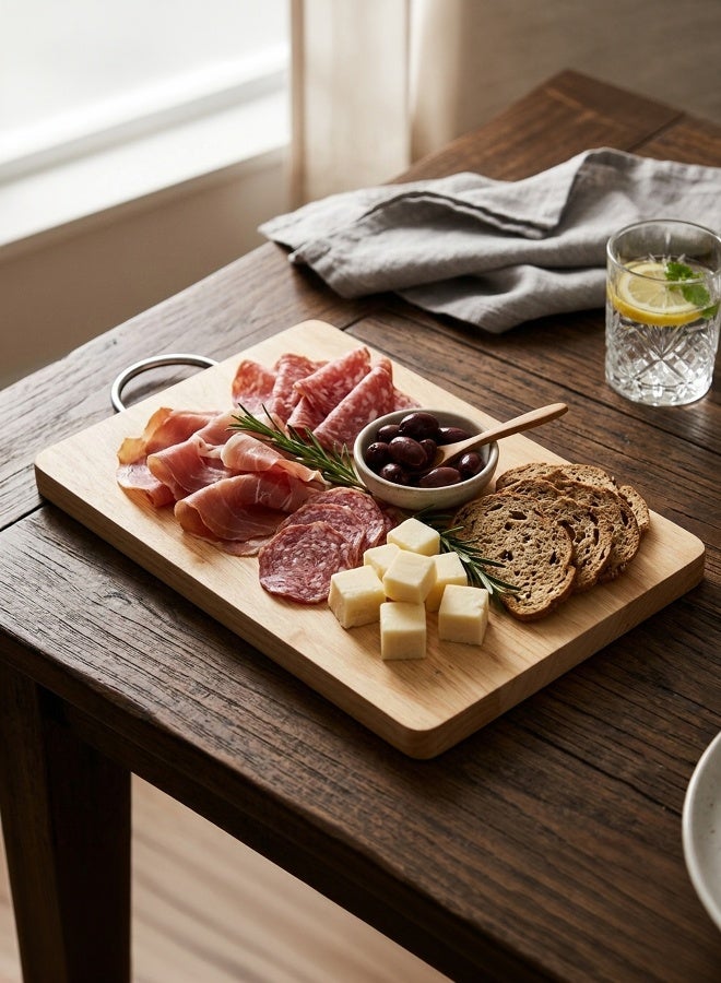 Billi Wooden Cutting Board with Handle, Brown, Durable Chopping and Serving Board for Kitchen Use Beige 20x30x2cm - Image 4