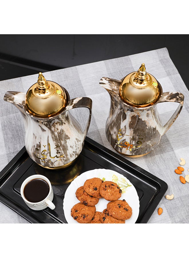 Royalford Royal Marble Tea And Cawa Set 1+1L Pink Glass Inner Multicolor Arabic Calligraphy Print  - Image 3