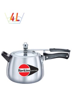 Hawkins 4 Liters Contura Aluminium Pressure Cooker,Silver Silver/Black 